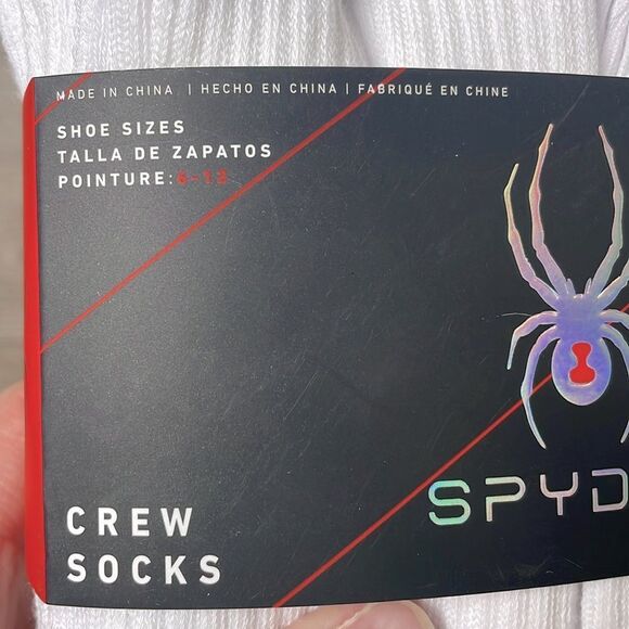 NEW Spyder Men’s Size 6-12 White Crew Socks w/ Logo- 6 Pairs 97%Poly/Spandex - Picture 3 of 7